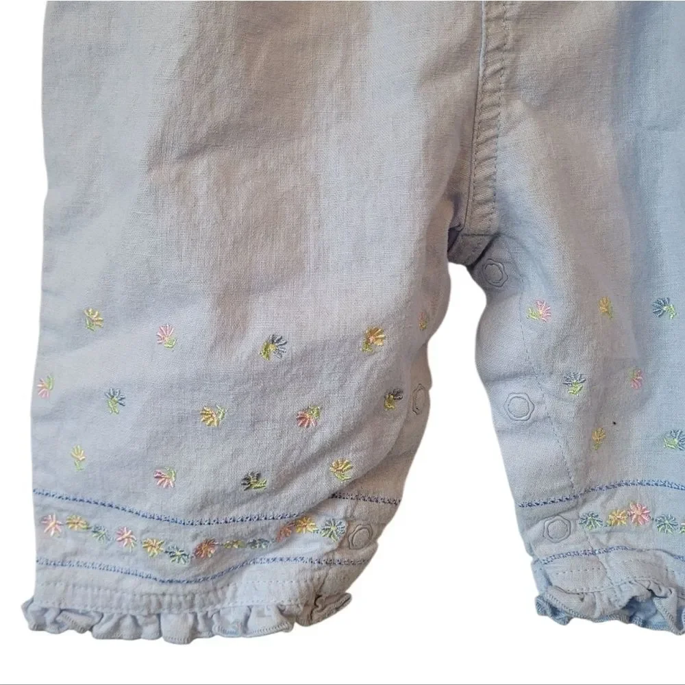 Vintage Carter's Light Blue Floral Embroidery Overalls Size 6M